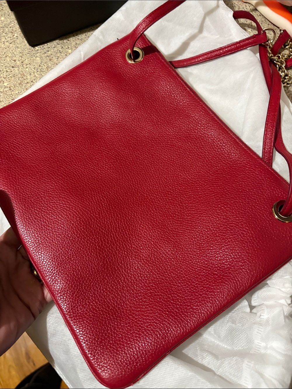 Coach Red Pebbled Leather Shoulder Bag with Gold Chain Strap - Picture 8 of 11